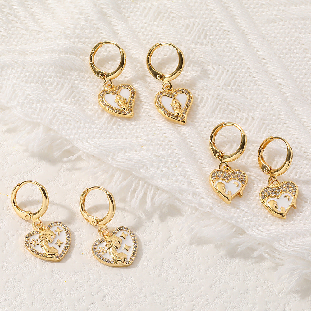 Wholesale Religious Drip Oil Virgin Mary Earrings